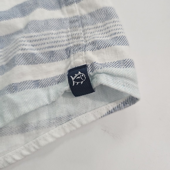 Southern‎ Tide Blue & White Striped Linen Blend Lightweight Shirt Mens Large - Picture 6 of 7